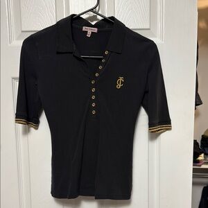 Juicy Couture Black and Gold Polo Shirt with Embroidered Logo